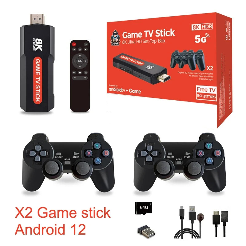 X2 GAMING Stick Android 12 8K TV Box ระบบคู่ WIFI 4G/5G Wireless Controller Retro 10000เกม Q9คริสต์ม