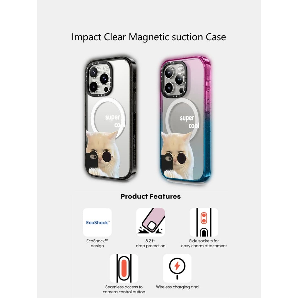 Casetify X Super Cool แม่เหล็กดูด Hard อะคริลิคด้านหลังสําหรับ Apple IPhone 12 13 14 15 16 Pro Max Plus พร้อมกล่อง