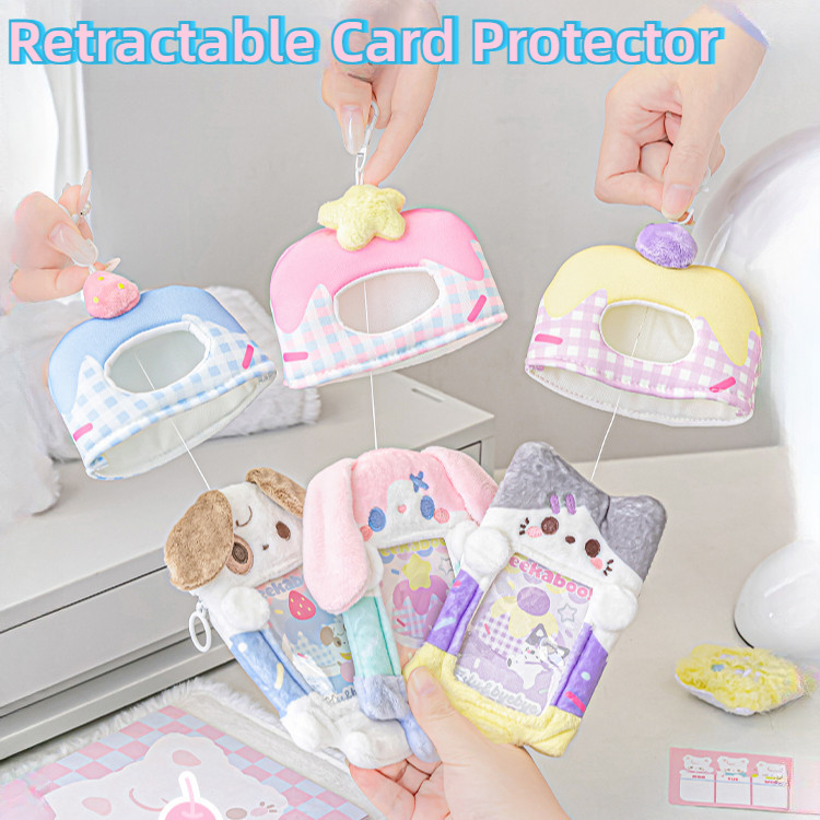HOTPlush การ์ตูน ID Card Holder สําหรับนักเรียนสัตว์น่ารัก Kpop Idol Photocard ฝาครอบกรณี Retractable Card Protector เพื่อนที่ดีที่สุดของขวัญ