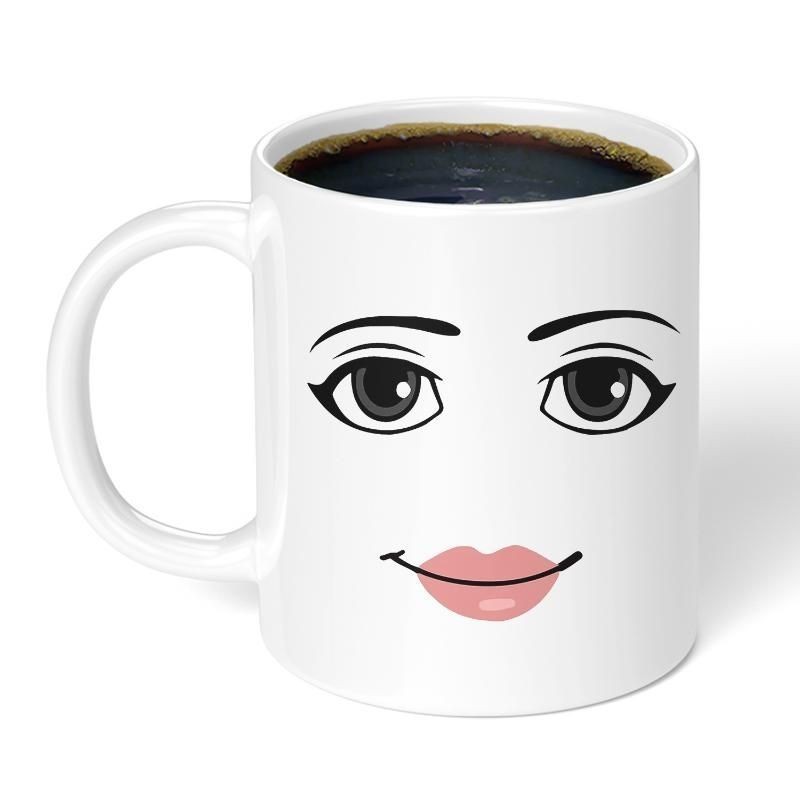 ✅[เฉพาะถ้วย] น่ารักเรียบง่าย roblox ผู้หญิง Face Expression แก้ว Creative Boys เซรามิคอาหารเช้าถ้วยกาแฟนม