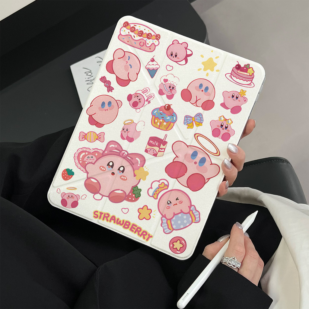 Kirby graffiti case iPad gen5/6/7/8/9/10 mini6 ด้านข้างY-พับเคสiPadป้องกันAir4/5/6 pro11 2022 2024 ฝาครอบ