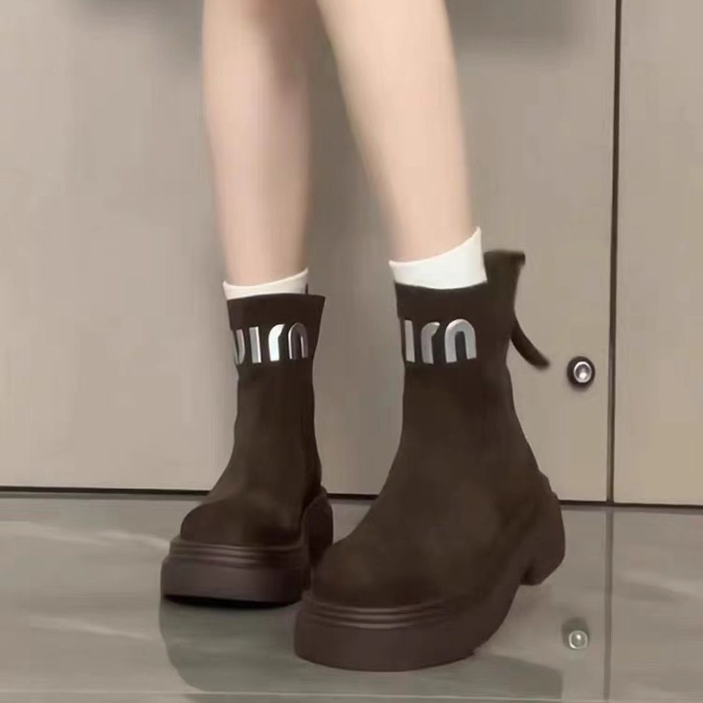 แฟชั่นรองเท้าบู๊ท Martin Boots Boots Casual Round Toe กันลื่นซิป
