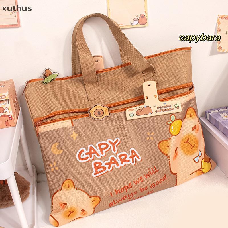 Xut ผ้าใบ Capybara นักเรียนกวดวิชากระเป๋าขนาดใหญ่ความจุซิป Tote โรงเรียน Packet โรงเรียนอุปกรณ์สํานักงานแฟ้มกระเป๋านักเรียน N