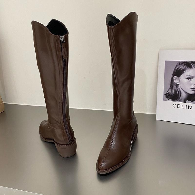 รองเท้าบูทมาร์ติน รองเท้าหนัง Mid-Tube Boots สวมใส่ด้านนอกฤดูหนาวฤดูใบไม้ร่วงฤดูหนาวสไตล์ใหม่