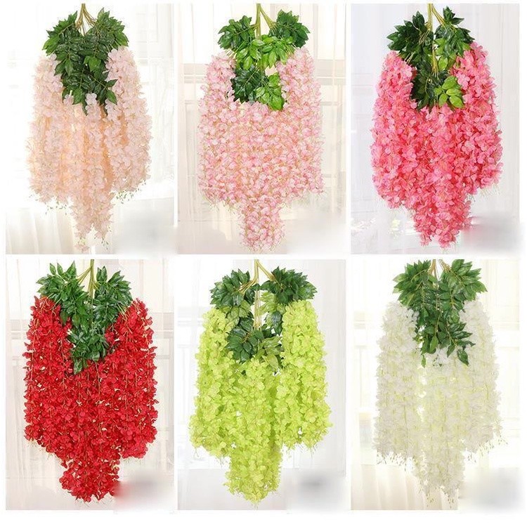 12Pcs ดอกวิสทีเรีย ตกแต่งบ้าน ดอกไม้ปลอม ดอกไม้ประดิษฐ์ ช่อดอกไม้ ตกแต่งงานแต่งงาน