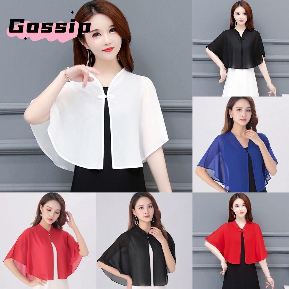 Gossip ผ้าคลุมไหล่ชีฟอง, ผ้าคลุมไหล่ Tulle ระบายอากาศได้หลากสี, เสื้อแจ็คเก็ตบางลูกไม้สั้นผู้หญิง
