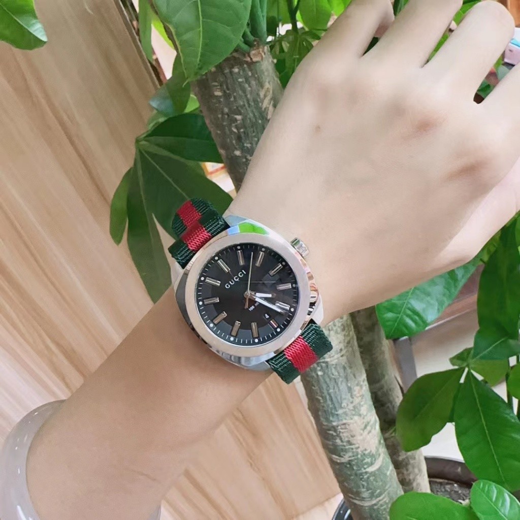 กุชชี่ นาฬิกา Gucci GG2570 series สายไนลอน 4CM หน้าปัดสีดำ