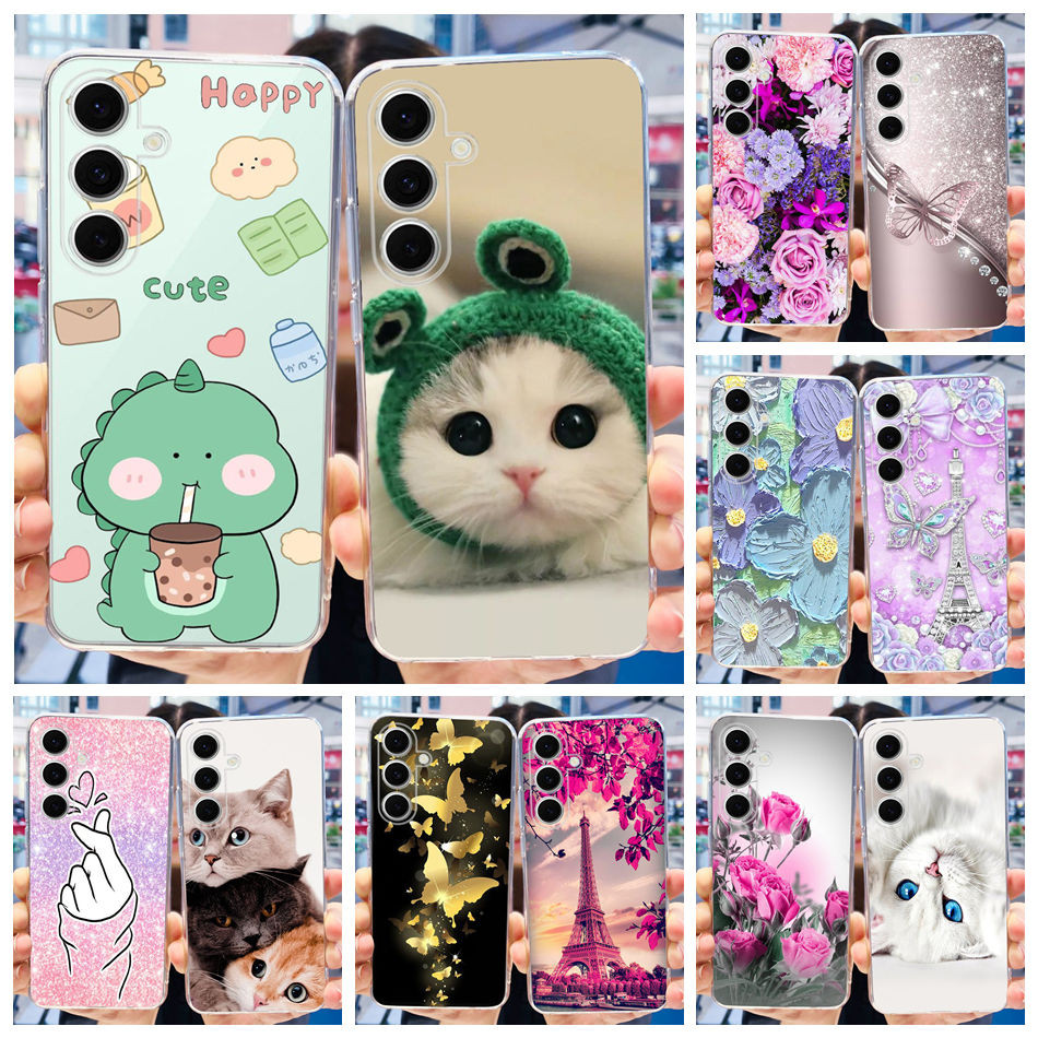 SAMSUNG สําหรับsamsung Galaxy S24 FEน่ารักไดโนเสาร์แมวทาสีปลอกSamsung S24FE 5Gซิลิโคนอ่อนนุ่มTPUเคสโทรศัพท์