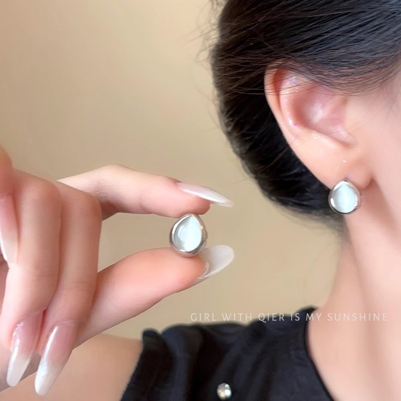 S925 Sivler โอปอล Water Drop Metal Buckle Hoop ต่างหูหู Studs เครื่องประดับอุปกรณ์เสริม