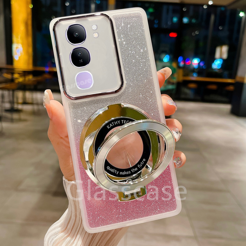 ปลอกสําหรับ Vivo Y200 Y100 Y19s Y17s Y 200 Y 19s VivoY200 VivoY19s พร้อมแหวนผู้ถือเคสซิลิโคน Soft Glitter Bling ShockProof เคสโทรศัพท์เลนส์ป้องกันปลอกปกหลัง