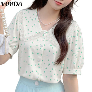 VONDA สไตล์เกาหลี แขนลูกไม้เสื้อดอกไม้สำหรับผู้หญิง Presale