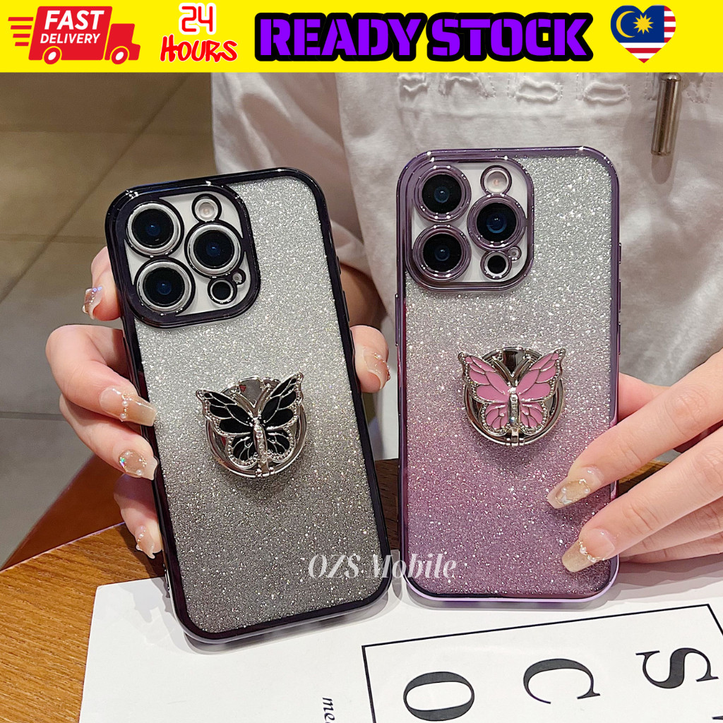 Oppo A3 Pro A5 Pro A15 A15s A16 A17 A18 A5 A9 A53 2020 A38 fon sarung rama แหวนผีเสื้อขาตั้งเคสปลอกเ
