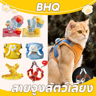 BHQ สายจูงสัตว์เลี้ยง สายจูงแมวสะท้อนแสงหลากสี ปลอกคอแมว สายจูงสุนัข ปรับขนาดได้ Velcro+หัวเข็มขัด แถบสะท้อนแสง