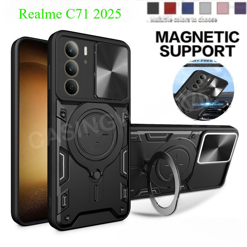 ปลอกสําหรับRealme C71 P3 Lite RealmeC71 Realme C75 Realme C75x Realme 14X 4G 5G 2025 เกราะแหวนขาตั้งวงเล็บสไลด์หน้าต่างเคสโทรศัพท์ป้องกันกันกระแทกAn