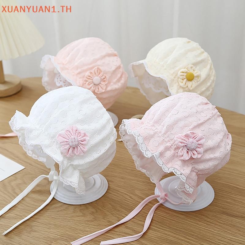 XUAN เด็กน่ารักลูกไม้ดอกไม้ทารกแรกเกิด Bonnet หมวกเจ้าหญิงสาว Ruffle Lace Up ฤดูร้อน Breathable ตาข่ายทารกเด็กวัยหัดเดิน Sun หมวก TH