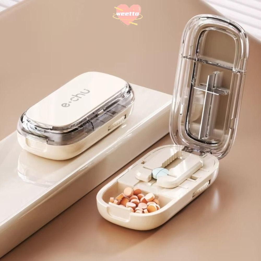 WETTO กล่องเก็บเครื่องตัดยา, Divider Organizer ยาแท็บเล็ต Quartering Pill Cutter, กันฝุ่น Crusher Pi