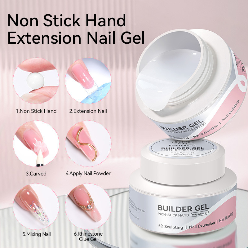 BORN PRETTY 60g Clear Milky White No-Sticky Quick Extension Gel ยาทาเล็บ 2 ชิ้นชุด Vernis กึ่งถาวร Soak Off Building Hard Gel