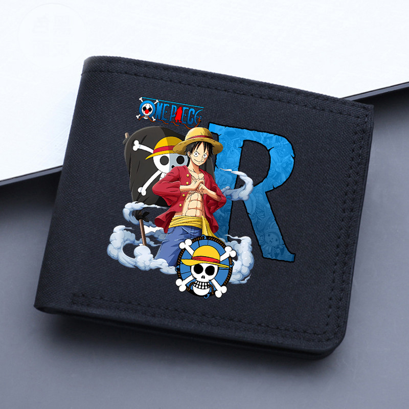 กระเป๋าสตางค์พับได้ แบบผ้าใบ สำหรับบัตรและเหรียญ ดีไซน์ธีม One Piece ตัวละคร Luffy