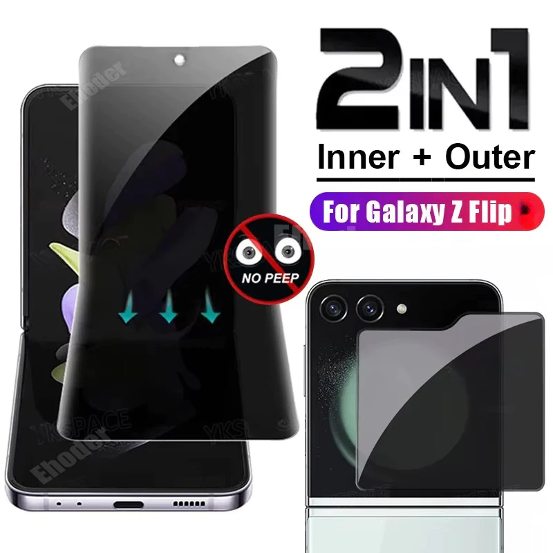 สําหรับ Samsung Galaxy Z Flip 8 7 6 5 7FE 5G ความเป็นส่วนตัวกระจกนิรภัย Anti-Spy ภายนอกด้านใน Soft Hydrogel ฟิล์มสําหรับ Flip6 Flip7 FE Filp ZFlip7 Flip5 Flip8 ป้องกันหน้าจอ