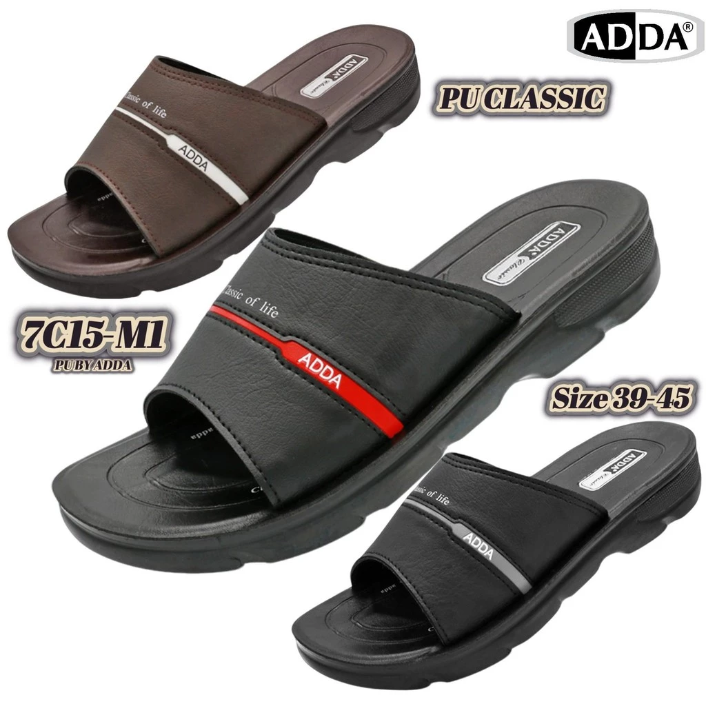 ADDA 7C15-M1 ของแท้ 100% | รองเท้าแตะชาย PU Classic | พื้นหนานุ่ม "Classic of Life" ใส่สบายทุกวัน