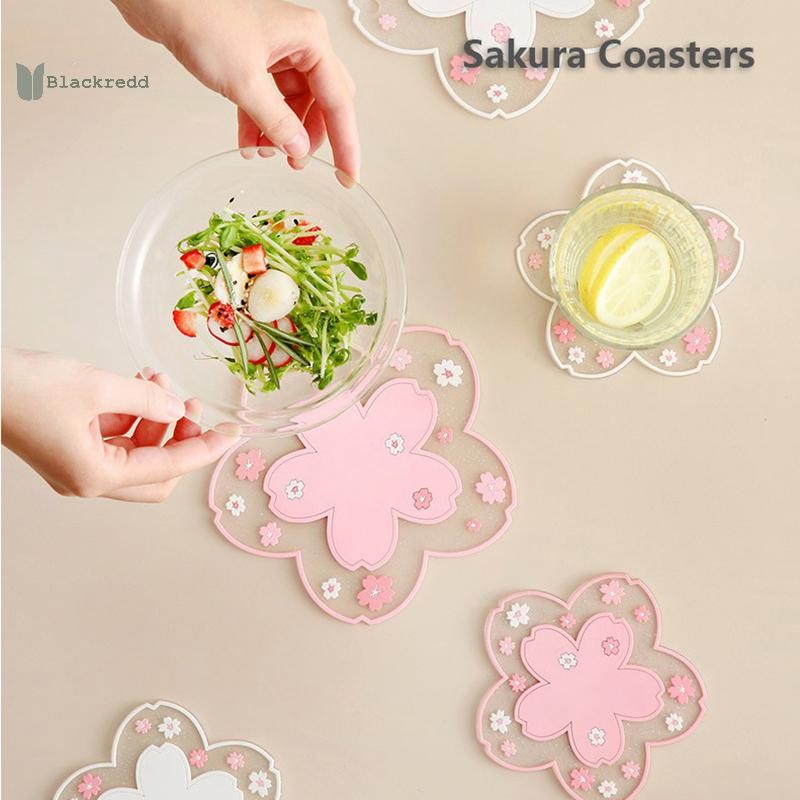 BRED Cherry Blossom Coaster ถ้วยชา Sakura Coaster ฉนวนกันความร้อนตารางสําหรับชานมแก้วเครื่องดื่มถ้วยแก้ว 1PC Mat.