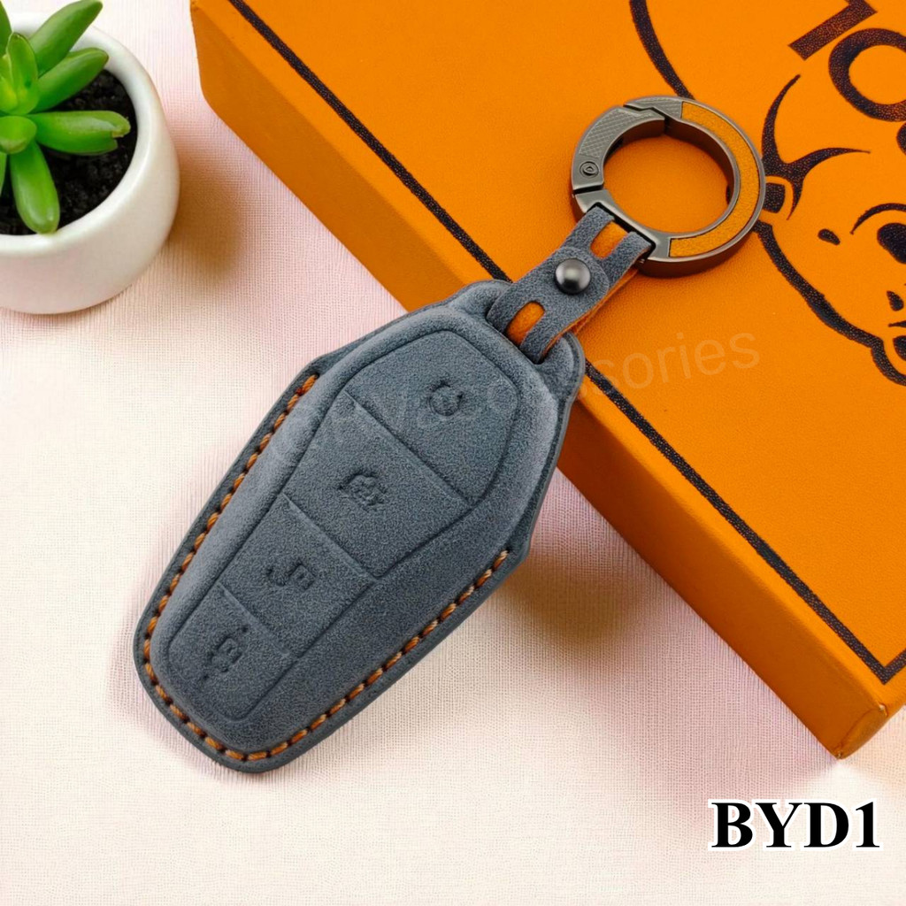 เคสซองหนังกุญแจ Alcantara สำหรับ BYD Atto 3 BYD Dolphin BYD Seal  ปลอหุ้มพวงกุญแจรถ