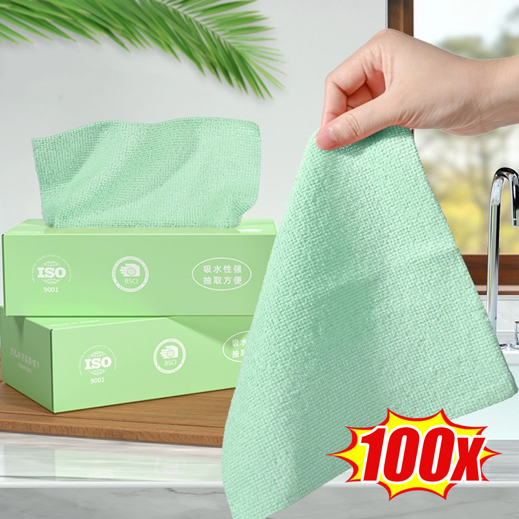 ผ้าทําความสะอาดระบบดึงออก 20-100 ชิ้น | ผ้าขนหนูแบบใช้คู่ไมโครไฟเบอร์ 19x19 ซม. กล่องเก็บสุขอนามัยสําหรับห้องครัว/ห้องน้ํา
