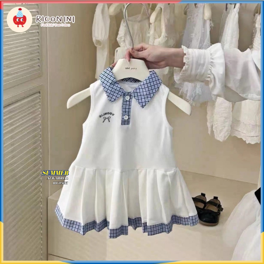 RICONINI2025 ชุดเดรสเด็กผู้หญิงเด็กวัยหัดเดินฤดูร้อนใหม่ - ชุดเดรสแขนกุดสไตล์ Academy เด็กเกาหลีชุดเจ้าหญิง - รูปที่ 5