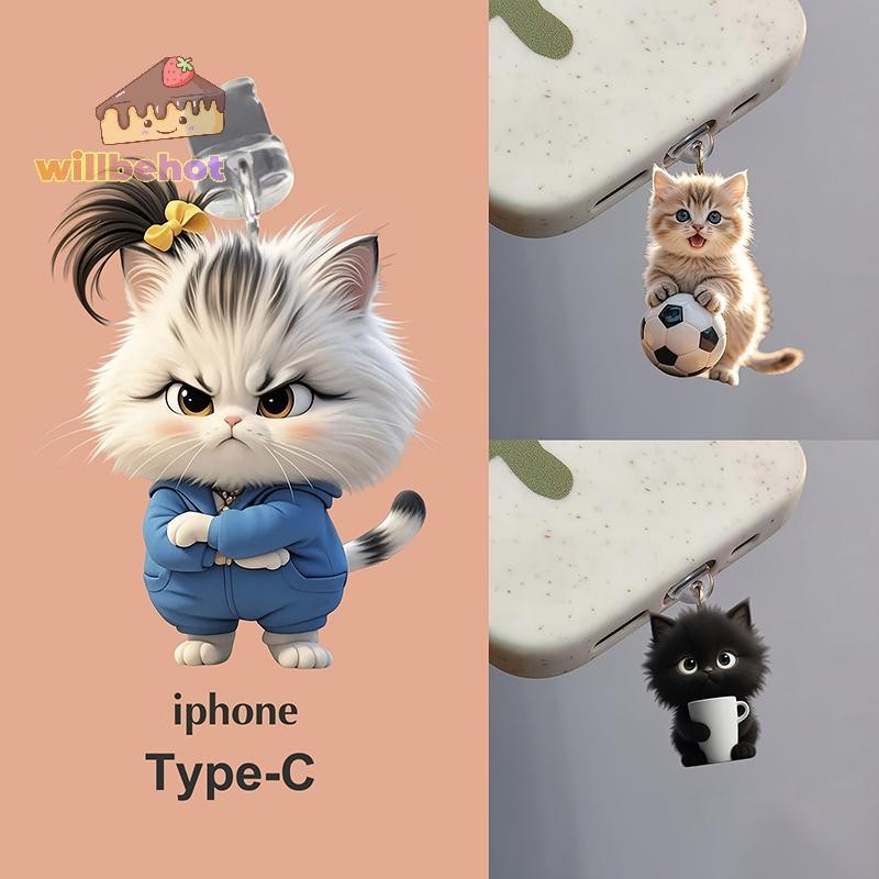 [Willbehot-t] สัตว์น่ารักโทรศัพท์ปลั๊กฝุ่นอุปกรณ์เสริมอะคริลิคตกแต่งฝุ่นป้องกัน Stopper สําหรับ Iphone Type-C พอร์ตชาร์จโทรศัพท์ [ใหม่]