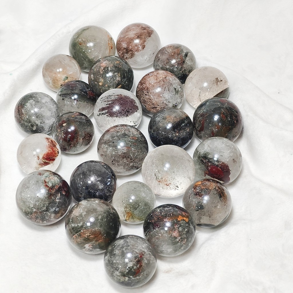 1 ชิ้น Green Phantom Crystal Sphere Marble Ball, ขนาดเล็ก Scenic Quartz Sphere, Garden Quartz Ball