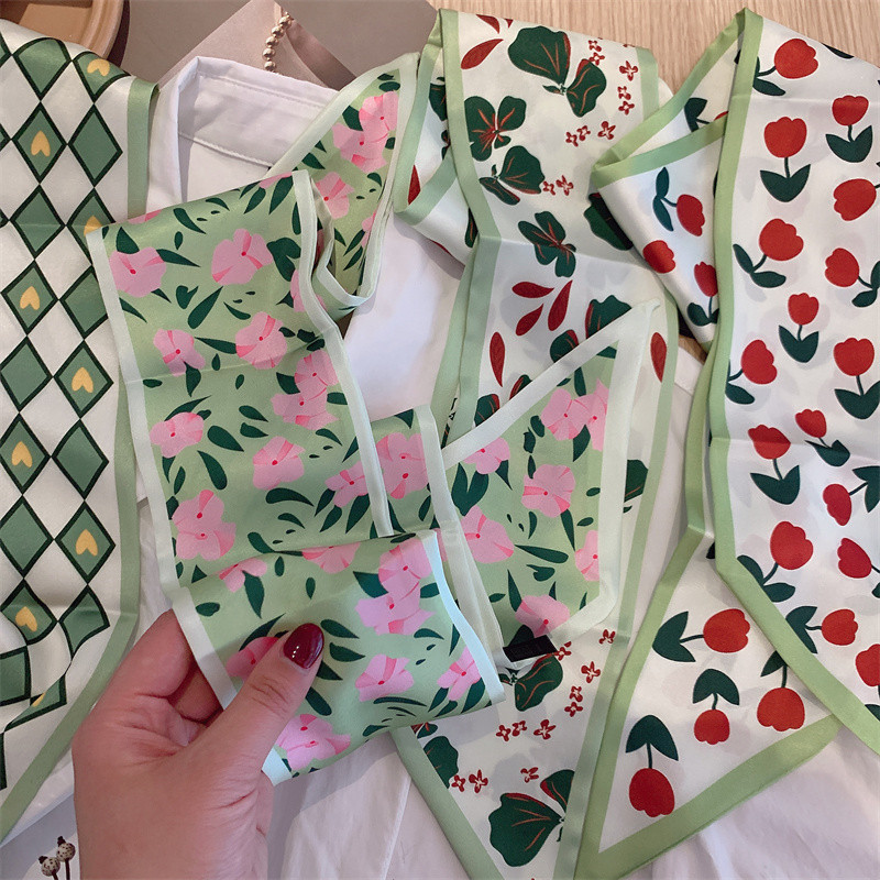 ฝรั่งเศสสีเขียว ชุดผ้าพันคอสําหรับผู้หญิงผ้าพันคอทอลายทแยงสําหรับกระเป๋าที่คาดผมสําหรับผู้หญิงเครื่องประดับผมสําหรับผู้หญิง เอสพี0433