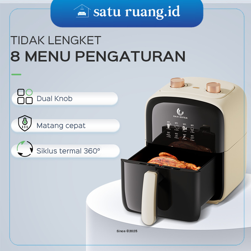 SatuRuang.Id - Air Fryer 4.2L มัลติฟังก์ชั่นไร้น้ํามัน Non-Stick กระทะต่ํา 800 วัตต์ (HAN RIVER)
