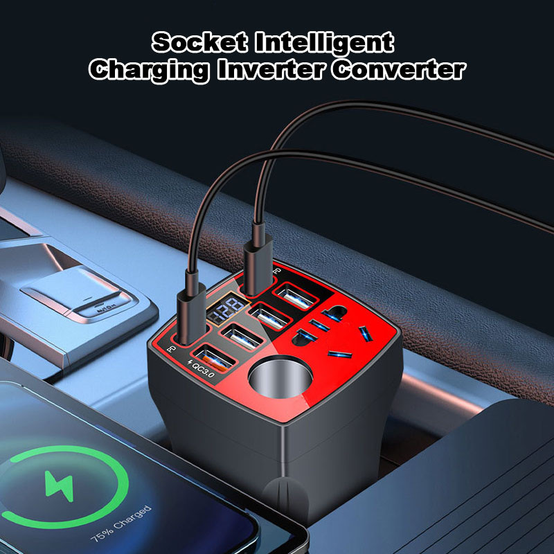 Car Inverter อินเวอร์เตอร์รถ อินเวอร์เตอร์แปลงไฟรถเป็นไฟบ้าน Auto Power Converter9000W 12V/24V เป็น220V พอร์ตอะแดปเตอร์