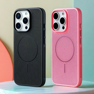 เคสโทรศัพท์กันกระแทกแม่เหล็กระบายความร้อนแบบเซลล์บางพิเศษสําหรับ iPhone 14 15 16 Plus 13 12 11 Pro Max เคสแบบแข็งกระจายความร้อนระบายอากาศ