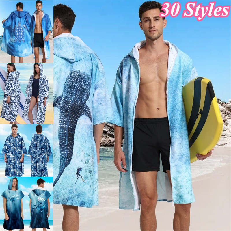 แห้งเร็วไมโครไฟเบอร์ผ้าเช็ดตัวชายหาดเสื้อคลุมอาบน้ํา Cape Surf Poncho ผู้ใหญ่ผู้ชาย Hooded ผ้าเช็ดตัวสําหรับกลางแจ้ง Sandbeach เสื้อคลุมอาบน้ํา Surf Ponch
