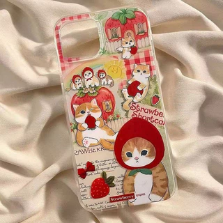 หนูน้อยหมวกแดงคิตตี้ เคสไอโฟน13 สำหรับ IPhone14 13 12 11 15 16 Pro Max 7 Plus 8Plus XS X XR Max เคส แมวแอปเปิ้ล