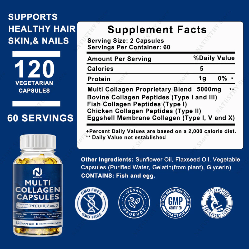 NATUSTHY Multi Collagen Capsules Type I II III V X ผิว กระดูกข้อต่อ ตับ thumbnail 3