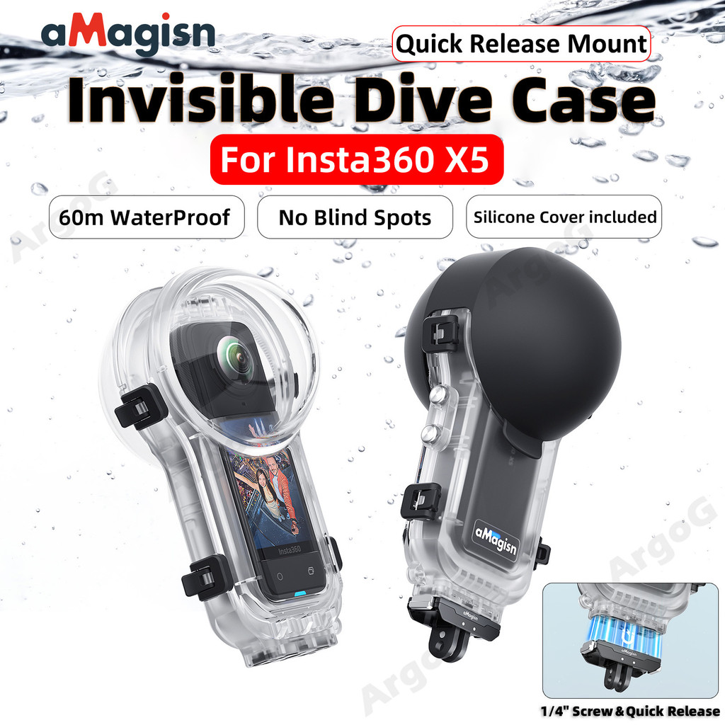 aMagisn เคสดำน้ำกันน้ำล่องหน สำหรับ Insta360 X5 ลึก 60 เมตร พร้อมขาแขวนถอดเร็ว ถ่ายใต้น้ำใสคมชัด อุปกรณ์เสริม Insta360 X5