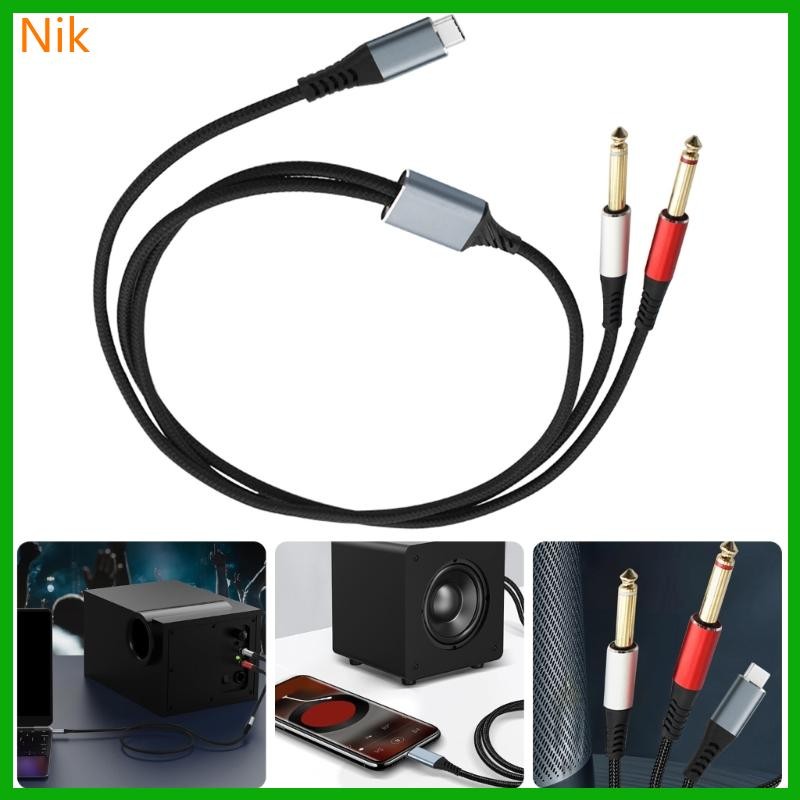 บ.ลค.ต.ศ. 24AWG Type C To 2x 6 35mm Male Auditory Cable Braided Shielding 100 200 300cm.