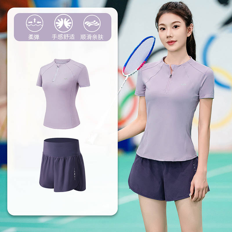 Badminton Sportswear Summer New Women's Running Quick Drying Clothes Suit Fashion Half Zipper Fitnes