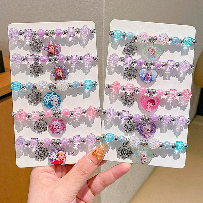 สร้อยข้อมือลูกปัดเจ้าหญิงเอลซาแช่แข็ง แบบการ์ตูนคริสตัล เหมาะสำหรับเด็กผู้หญิง