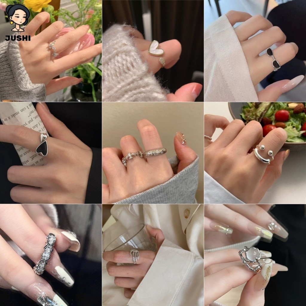 JUSHI แฟชั่น Simple Star Moon แหวน Rhinestone ดอกไม้แหวนผู้หญิงเครื่องประดับของขวัญ s925 เงิน