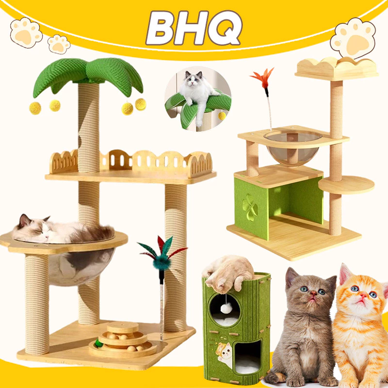 BHQ คอนโดแมว 5 in 1 โครงปีน+เสาลับเล็บ+ที่นอน+บ้านซ่อน+ของเล่น วัสดุทนทาน ดีไซน์มินิมอล รับน้ำหนักดี