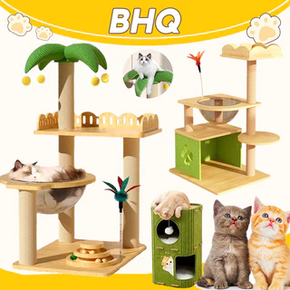 BHQ คอนโดแมว 5 in 1 โครงปีน+เสาลับเล็บ+ที่นอน+บ้านซ่อน+ของเล่น วัสดุทนทาน ดีไซน์มินิมอล รับน้ำหนักดี