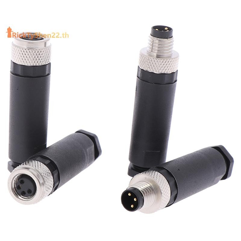 RickTyShen 1 PC M8 Sensor Connector 3/4 Pin ปลั๊กมุมตรงชาย/หญิง TH