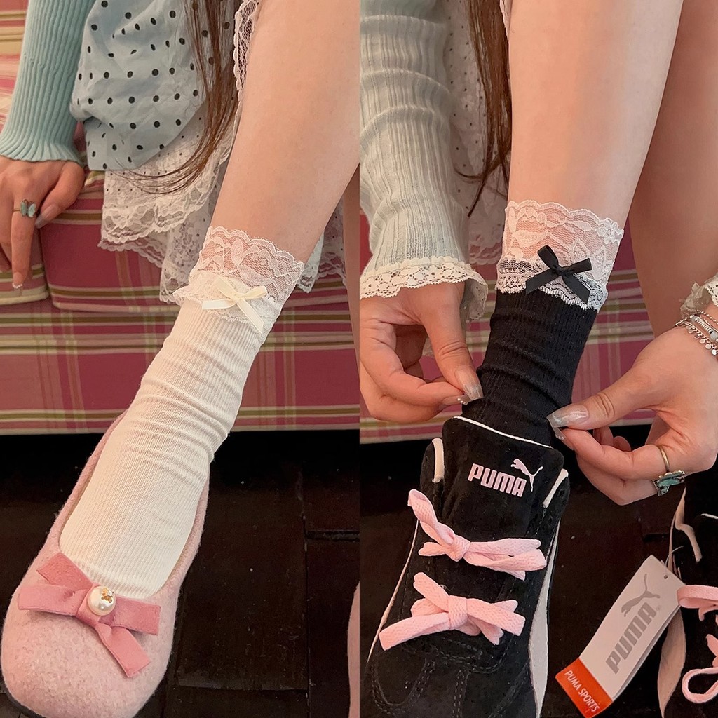 ถุงเท้าแฟชั่นสตรี ถุงเท้าลูกไม้ญี่ปุ่น JK สวมใส่สบายและนุ่ม