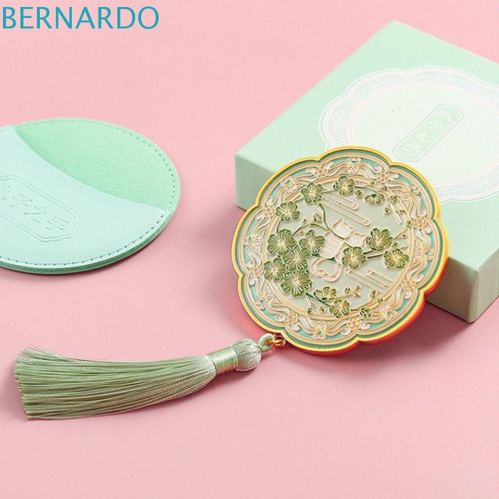 BERNARDO กระจกกระเป๋าสไตล์จีน, กระจกเครื่องสําอางแบบพกพาลายดอกไม้, โลหะวินเทจ Emboss กระจกแต่งหน้ามือถือแต่งหน้า