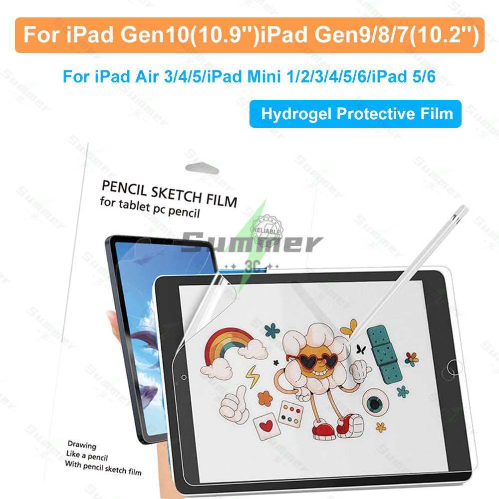 ฟิล์มกันรอยหน้าจอสำหรับ iPad รุ่นที่ 10/9/8/7 ฟิล์มไฮโดรเจลป้องกันแสงสะท้อน HD สำหรับ iPad Air 3/4/5/iPad Mini 1/2/3
