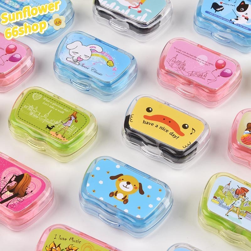 Sunflower66 ตลับคอนแทคเลนส์ สุ่มลาย ตลับใส่คอนแทคเลนส์ กระจกในตัว+ที่คีบและตัวจุ๊บ