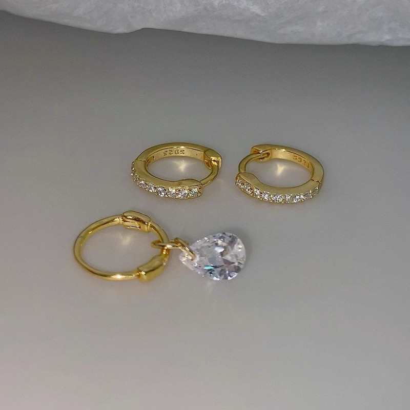 Roselife 14K Gold 3PCS หยดคริสตัลวงกลม Hoop ต่างหูชุดแฟชั่นสำหรับผู้หญิง หลายขนาดรู เครื่องประดับต่างหู ราคา ถูกที่สุด ดีลบีเคเค แกลเลอรีภาพที่ 6